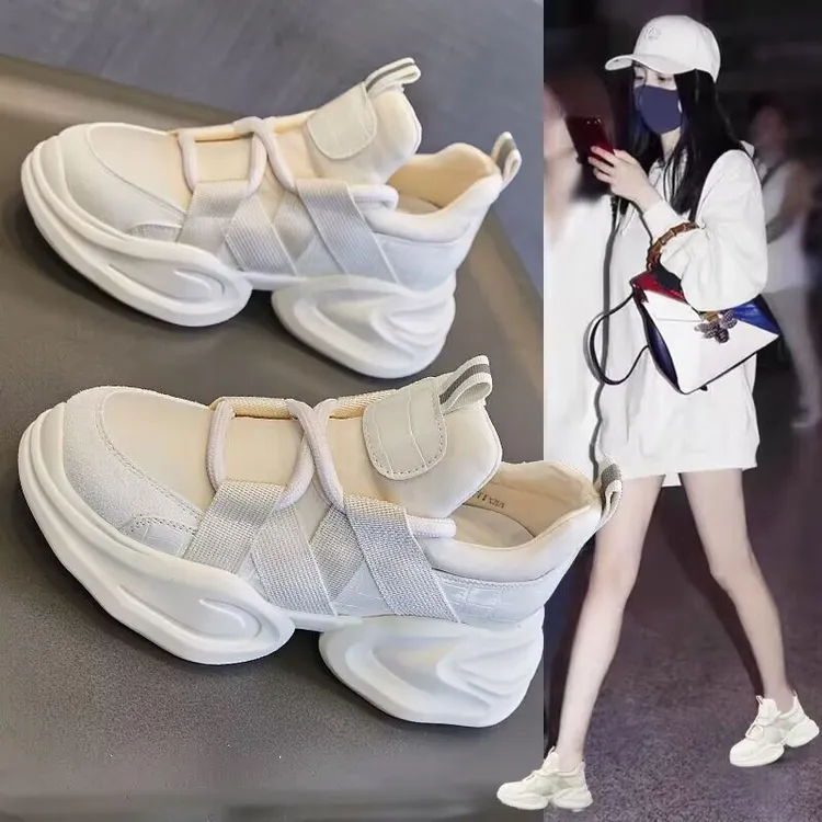 轻奢厚底老爹鞋女爆款新款2025夏百搭内增高小白鞋松糕休闲运动鞋