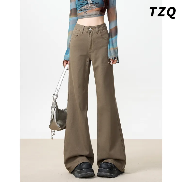 美式高街阔腿微喇牛仔裤女秋季爆款复古美拉德阔腿裤子TZQ2582851
