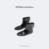 SHIIEELL气质百搭漆皮平底软里瘦瘦靴休闲尖头鞋W0848