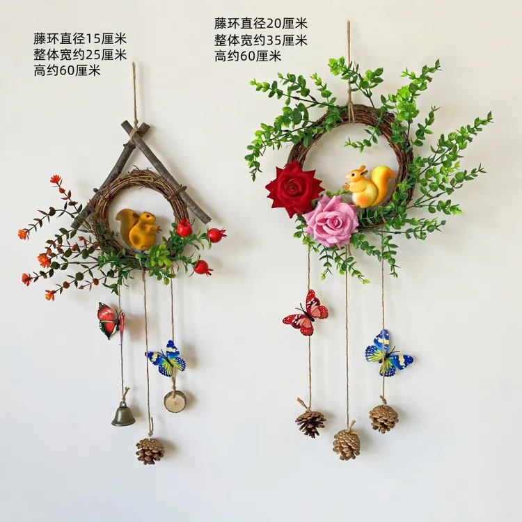 创意手工小鸟松鼠花环墙面墙壁家居客厅房间墙饰壁挂室内挂墙壁饰