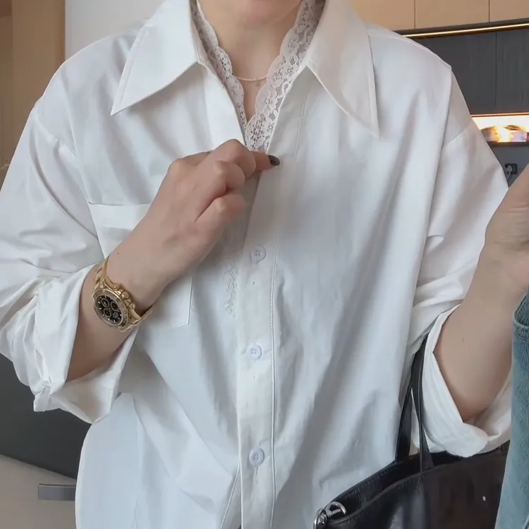 韩系字母设计感简约百搭中长款百搭衬衫休闲衬衣LK2501502