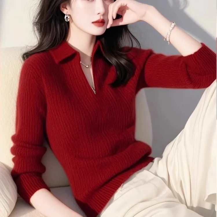 圣诞新年红色显瘦针织衫女装秋冬打底衫毛衣洋气高领气质百搭加厚