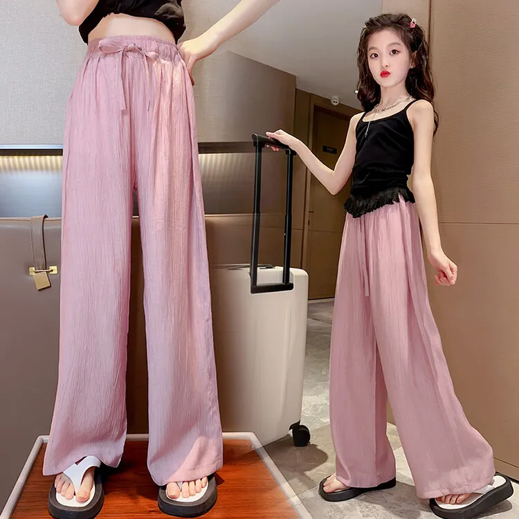 女童裤子百搭防蚊裤夏季中大童学生凉感薄款亲肤透气夏日抖抖裤新