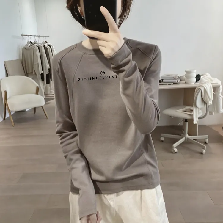 啄木鸟 圆领百搭图案长袖T恤女秋冬季2025新款纯棉打底衫宽松上衣