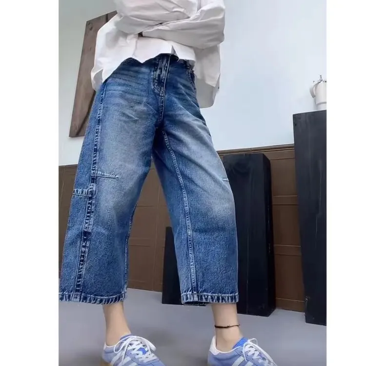 2025夏季新款百搭哈伦萝卜裤女时尚高腰宽松显瘦八分弯刀阔腿裤子