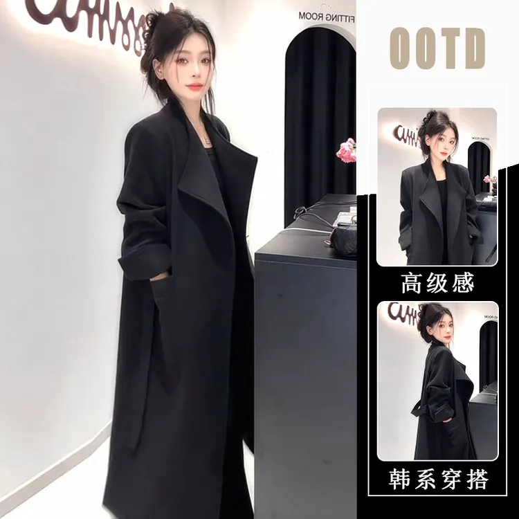 爆款网红同款2025年秋季新款高端气质时尚收腰系带呢子外套女潮流