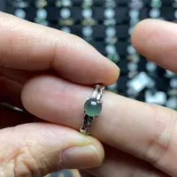 翡翠戒指银S925镶嵌飘花