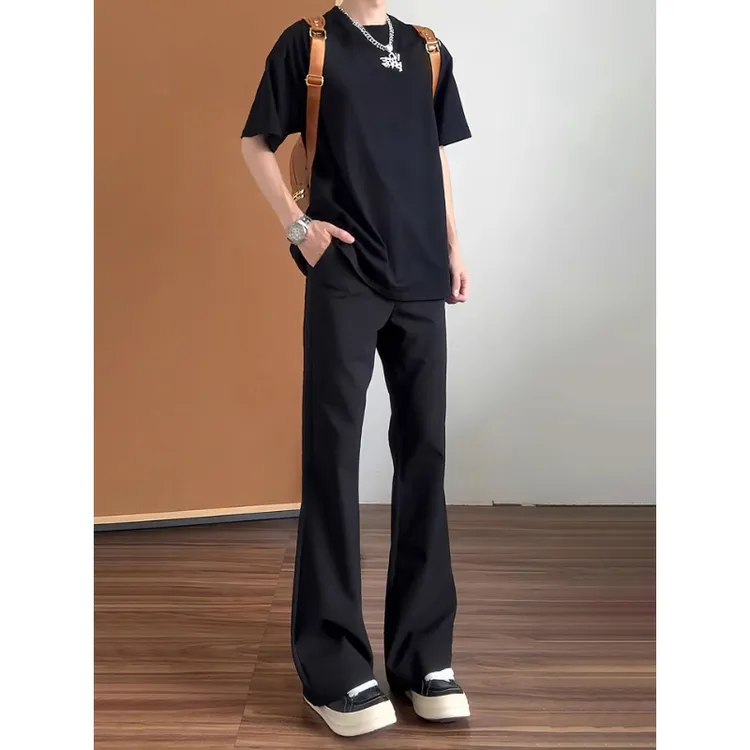 柳叶弯刀微喇西裤垂坠感高级感冰丝裤子男夏季薄款修身直筒休闲裤