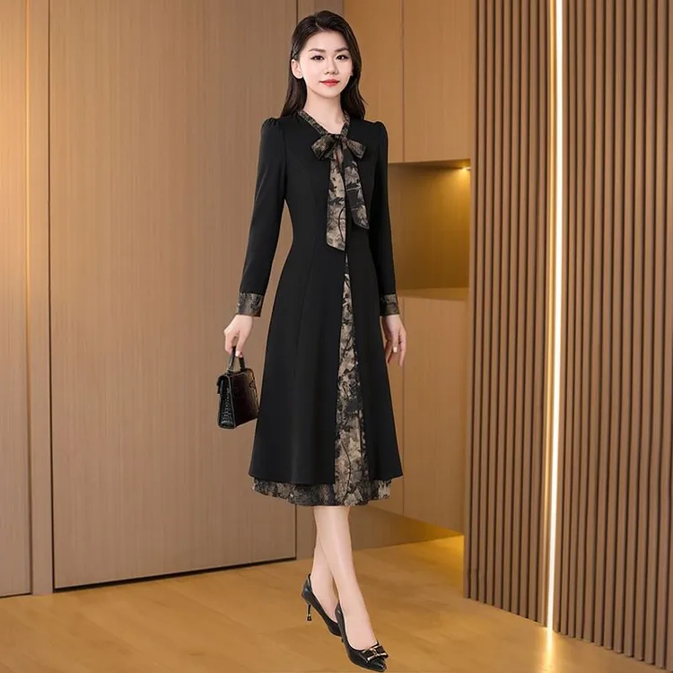 早秋轻奢长袖连衣裙子女绝美减龄十三行品牌重要正式场合大方得体