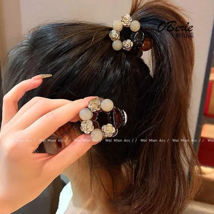 高级感玫瑰花抓夹女气质时尚马尾固定夹2024新款半抓发夹百搭头饰