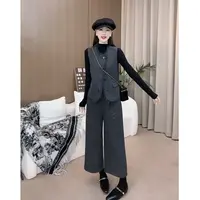时尚小香风套装女2025秋季新款洋气显瘦马甲+阔腿裤两件套