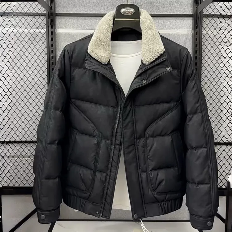 2025冬季新款皮羽绒服男士潮牌高级感可拆毛领防寒服加厚外套冬装