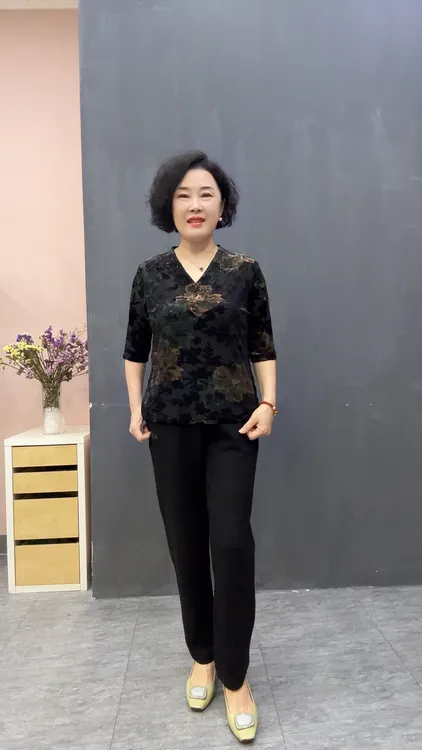 烧花丝绒洋气打底衫