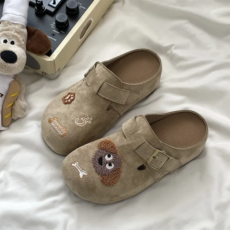 复古包头卡通半拖鞋女2025秋季新款软底一脚蹬内增高拖鞋女懒人鞋