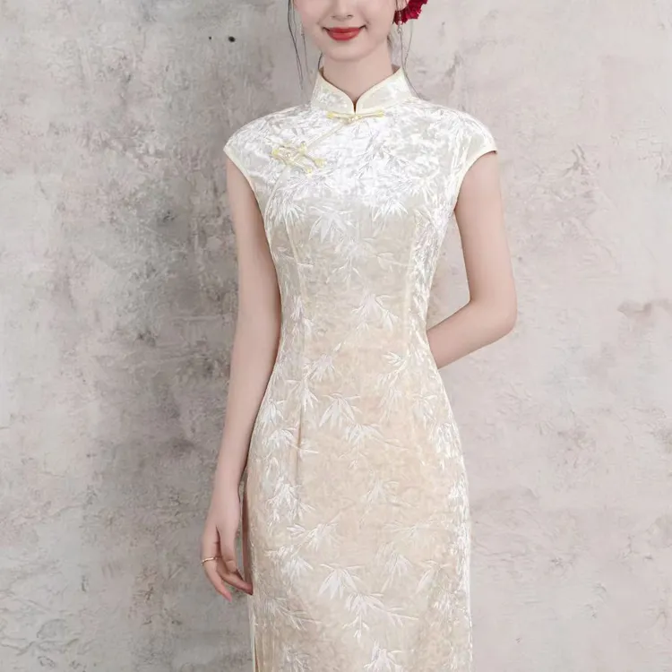 中国风包袖日常纯色一字扣旗袍中式复古裙子夏季春夏少女显瘦气质