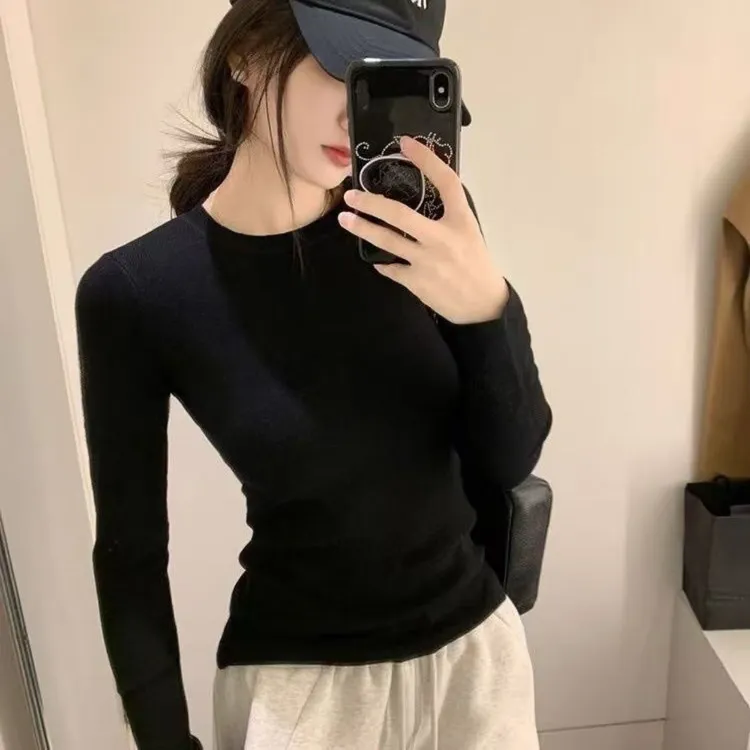 德绒衫女秋冬白色加厚保暖修身打底衫内搭上衣百搭洋气时尚上衣潮