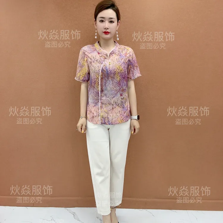 2025新中年妈妈夏季新中式上衣洋气中老年女装国风上衣