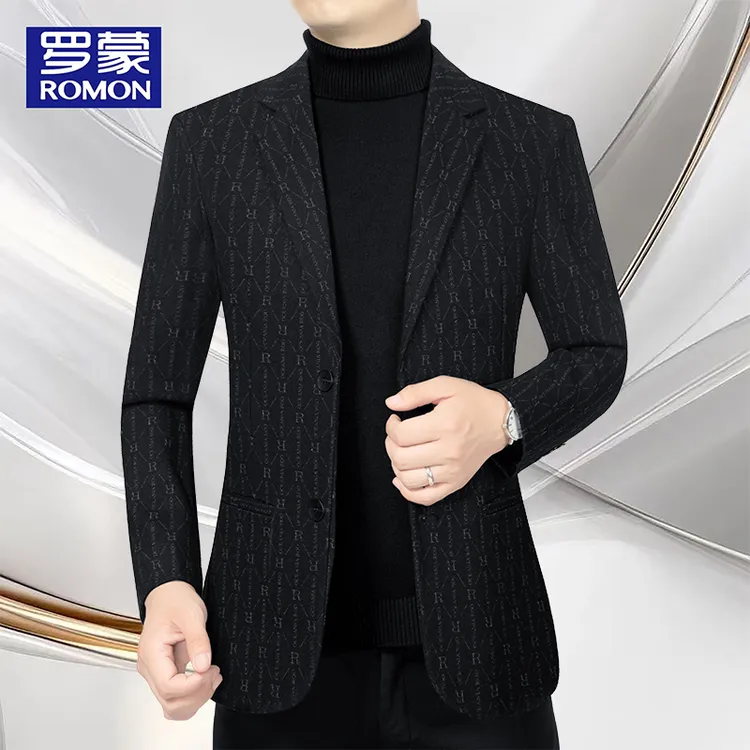 罗蒙男士商务休闲高档西服春秋季字母西装外套时尚潮流男装百搭