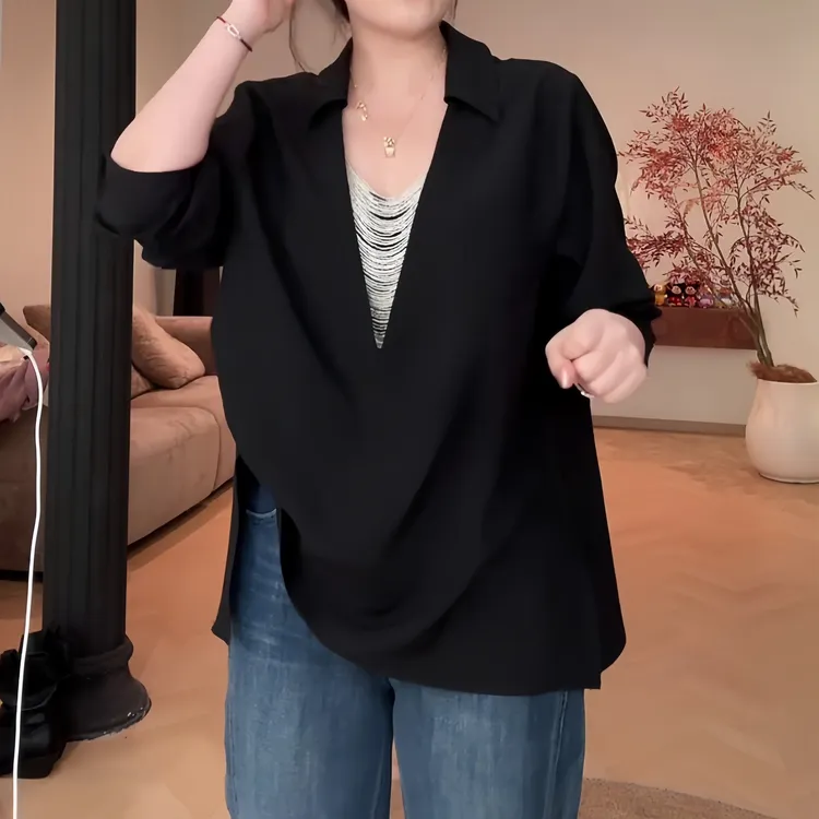 高级感时尚气质百搭翻领衬衫女2025秋季修款韩系小众洋气休闲上衣
