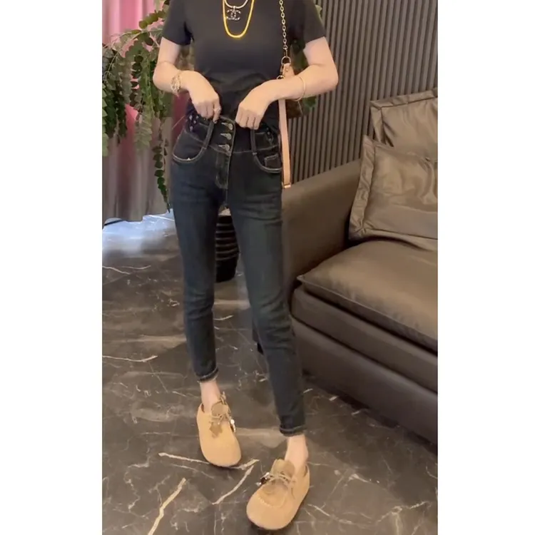 2025夏季新款高腰显瘦大码百搭休闲烟管牛仔裤