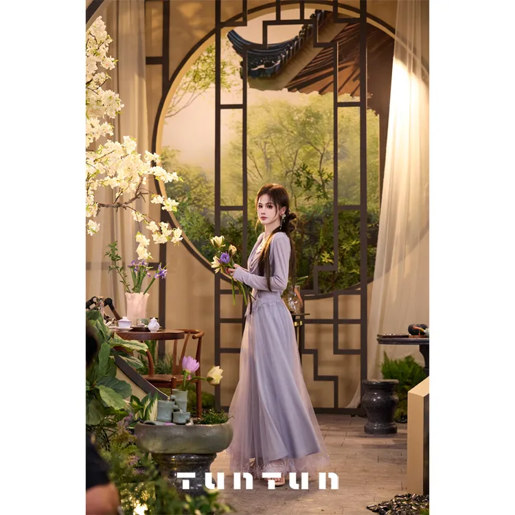 吞吞TUNTUN【窈窕淑女】轻盈华尔兹 梦幻灵动蕾丝花边长裙
