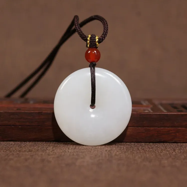 30mm新疆和田羊脂白玉平安扣吊坠挂件男女礼物细腻油润保真