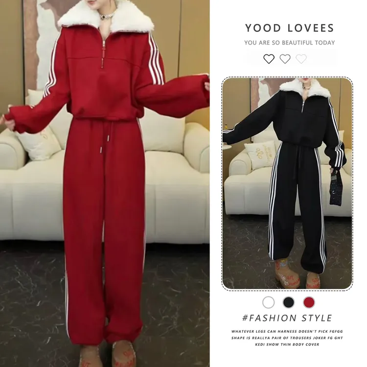 2025秋冬新款韩版时尚休闲时尚两件套宽松洋气松弛感上衣女直筒裤