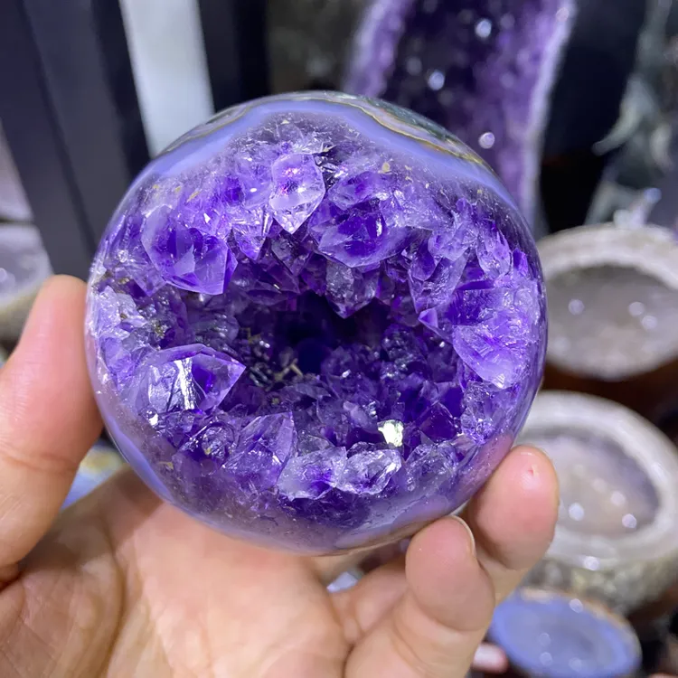  纯天然紫水晶 乌拉圭开口笑办公桌书房书桌居家摆件