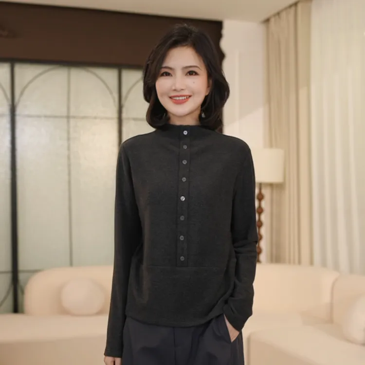 枫竺阿楠anan立领单排扣休闲套头毛衣女秋季简约通勤长袖打底衫