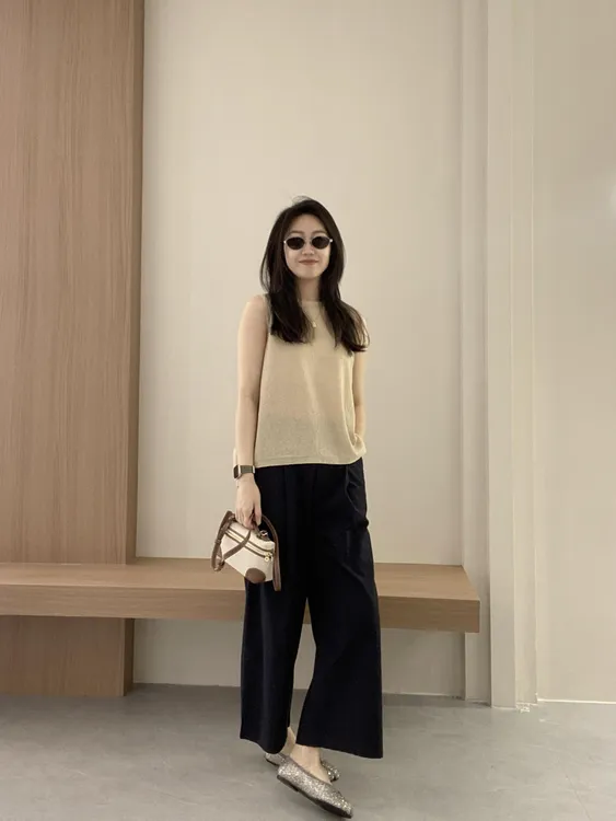 2025夏季新款高级感小众套头针织背心无袖上衣女百搭直筒休闲裤