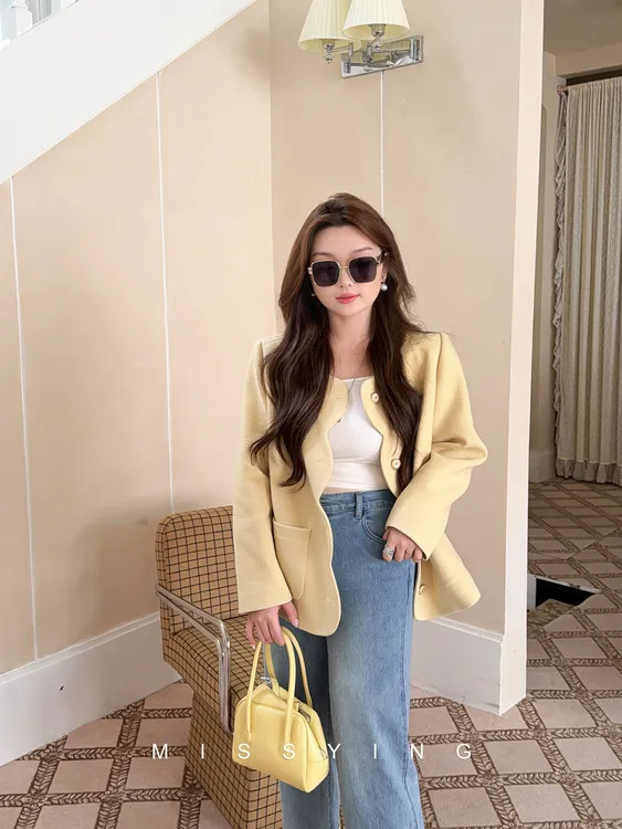 应小姐【银杏手札】微胖大码显瘦时尚设计感气质简约短款小香风外套