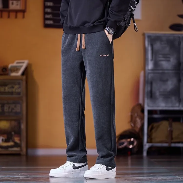 男士秋冬季加绒雪尼尔休闲裤直筒宽松长裤工装运动加厚灯芯绒卫裤