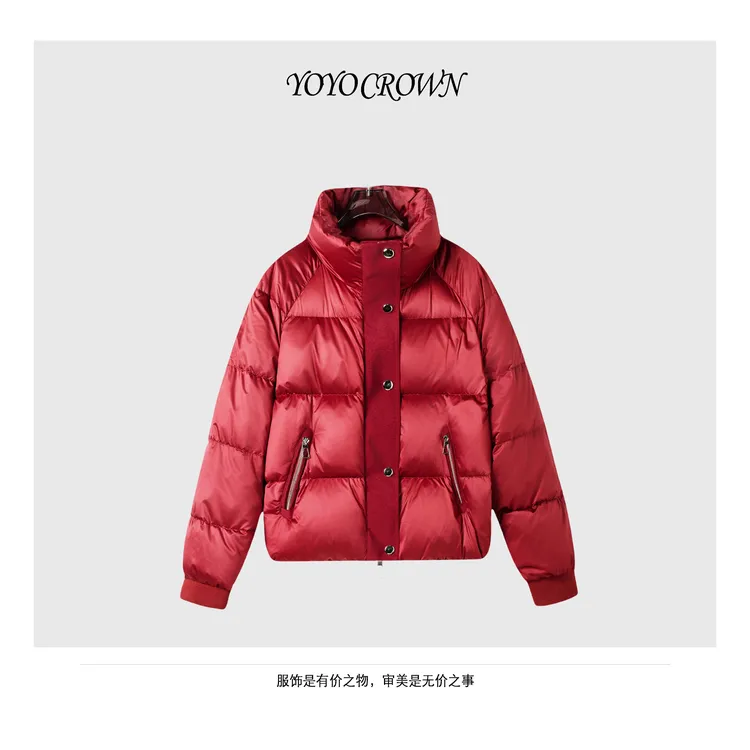 YOYO CROWN 【云朵零压】90白鹅绒珠光缎短款抗寒保暖显瘦羽绒服