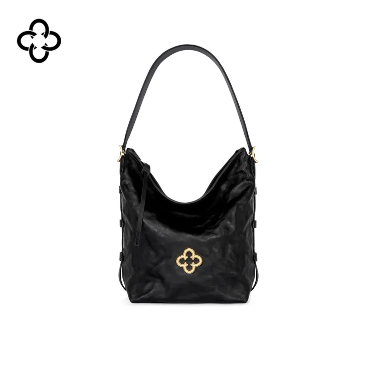 CASSILE/卡思乐松涛水桶包女植鞣牛皮褶皱单肩大包竖桶包