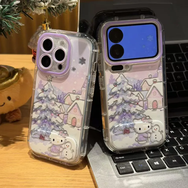 圣诞小镇雪人KT支架适用苹果17promax羽纱手机壳华为vivo小米oppo
