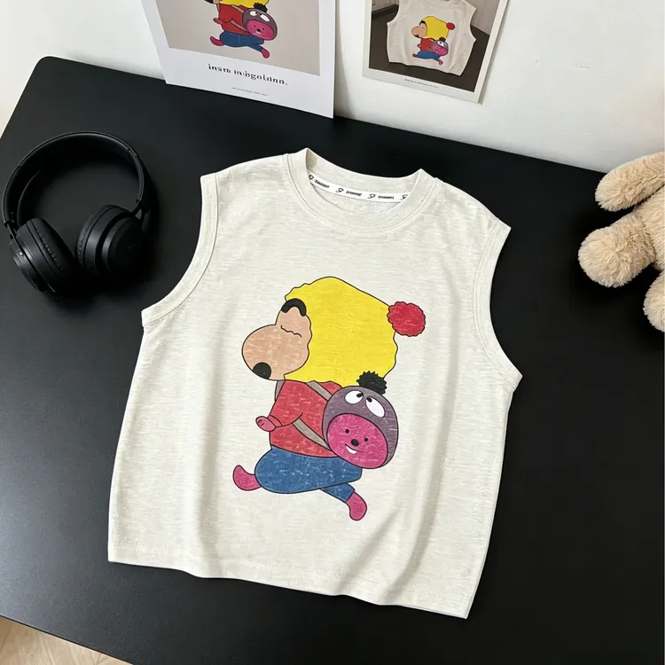 【蜡笔小新】男女童夏季韩版卡通印花无袖背心儿童T恤2026新款短袖