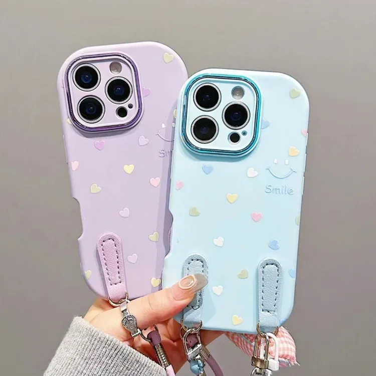 爱心微笑适用苹果17 Pro手机壳iPhone17小众新款16个性挂绳保护壳