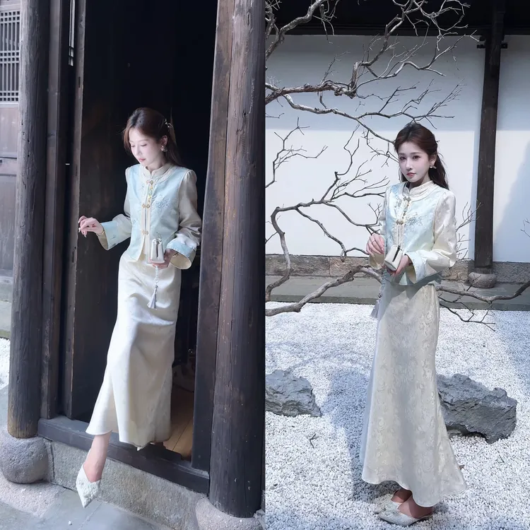 【婷婷】《梦江南》温婉旗袍绣花马甲套装 TT2SQTY2167【Q】