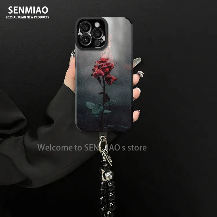 适用【苹果/oppo/华为/vivo/小米】网红红玫瑰小羊皮防摔手机壳女款