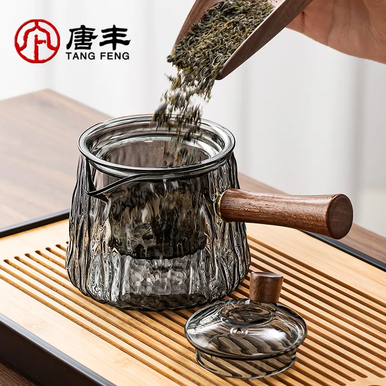 侧把玻璃茶壶耐高温茶水分离泡茶壶家用功夫茶具手工简约大容量