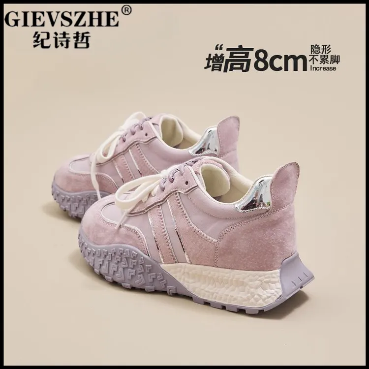 纪诗哲新款厚底阿甘德训运动鞋2025夏季粉色小个子内增高轻奢女鞋