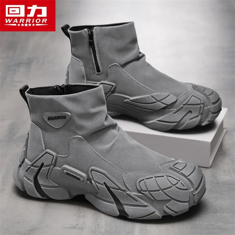 回力男鞋冬季新款皮面防水防滑工装马丁靴耐磨高帮英伦风工装靴子
