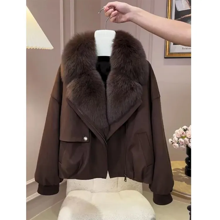 女2025冬季新款高级感保暖派克服棉衣巨好看的大毛领短款棉服外套