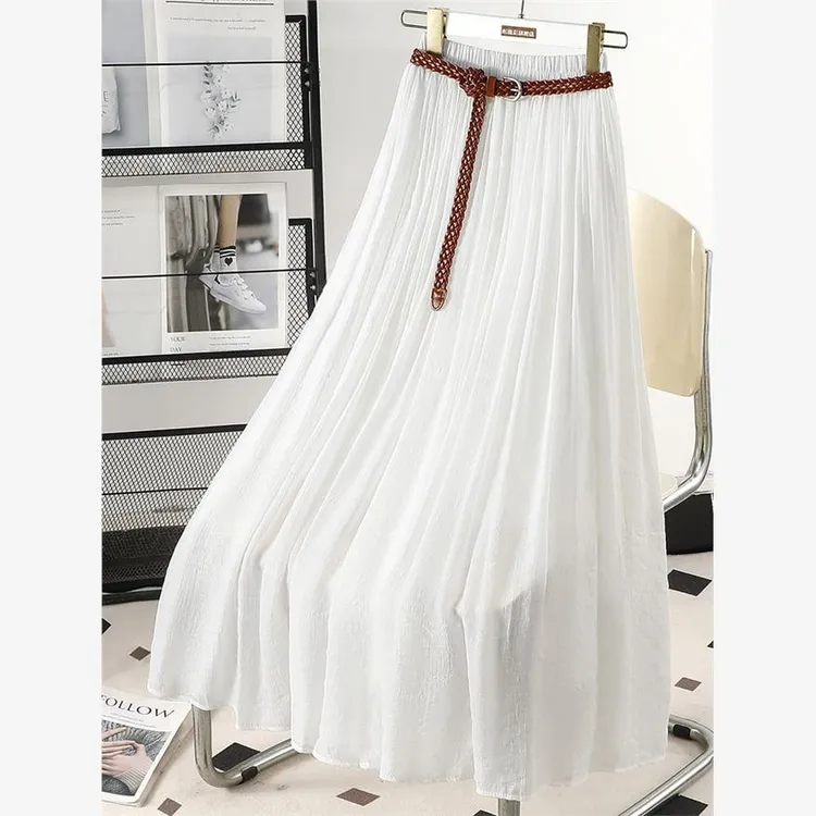 2025秋冬超火减龄高端棉麻半身裙巨好看的裙子白色百褶裙女松紧腰