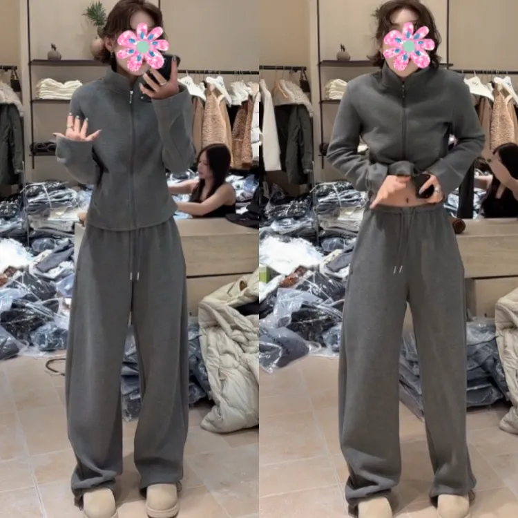 2025秋冬韩版时尚气质修身上衣+百搭高腰休闲裤LK2507898