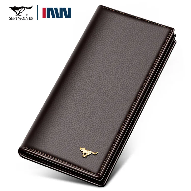 七匹狼男士长款钱包真皮简约真牛皮直款钱夹整张纯皮立款票夹软皮