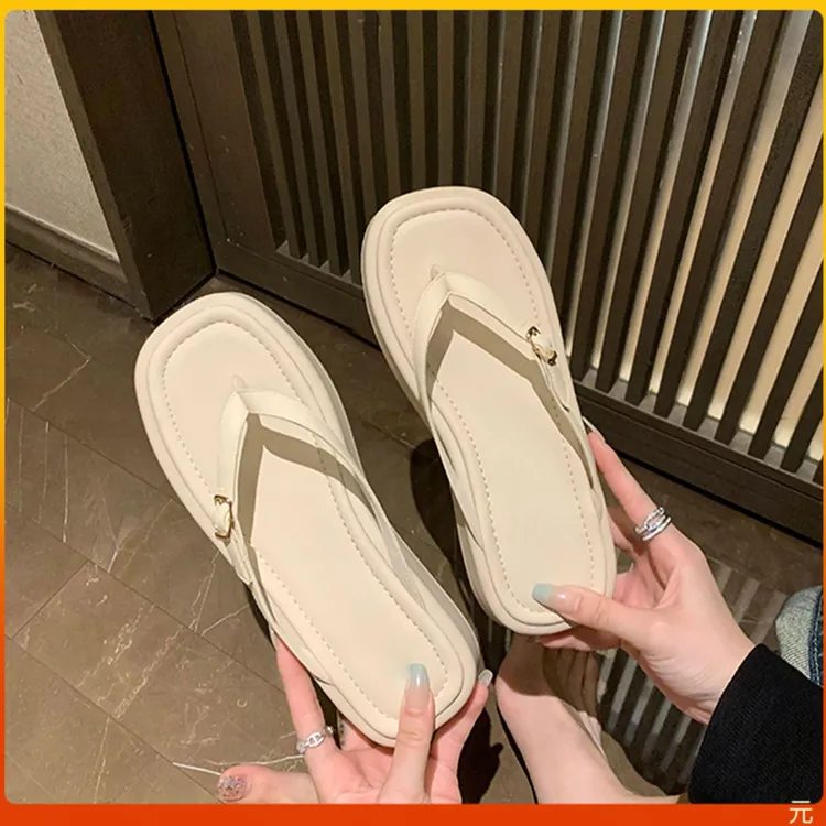 studiolee 百搭方头显高增厚底扣带外穿人字拖鞋女夏季