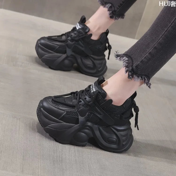 时尚小个子真皮老爹鞋女2025春春新款鞋子女潮百搭八公分厚底女鞋