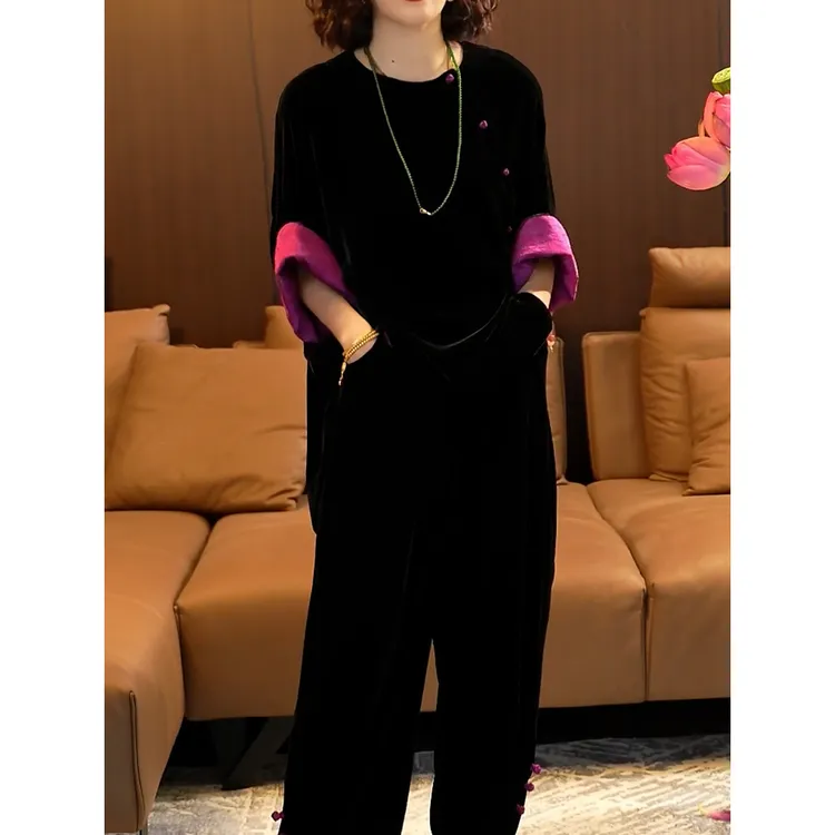 轻奢贵夫人高档丝绒裤套装女2025秋季新款气质优雅显瘦衬衫+裤子