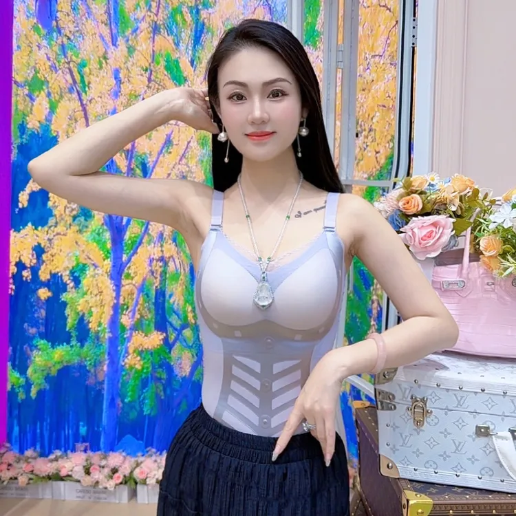 【花千骨吊带美背】闪光纱V领无痕收腹薄款吊带背心A3197
